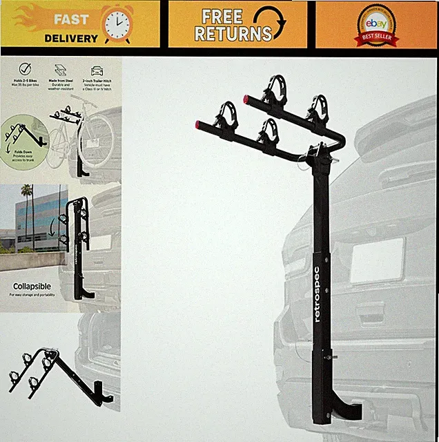 2-5 Bike Rack Hitch for Car, Truck, SUV - 2in Mount, Foldable Steel Frame, Anti