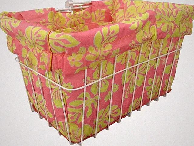 Bike Basket Liner Universal Up To 15Wx12Hx10D, Pink Yellow Hibiscus