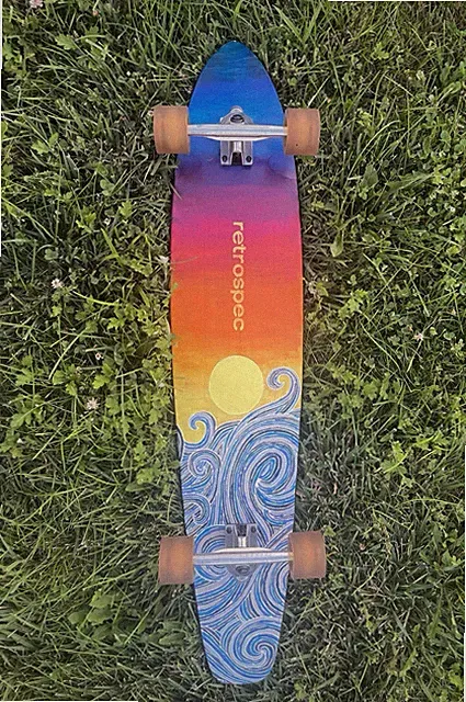 Customized Retrospec Longboard - Sunset over ocean - Hand-painted - Used