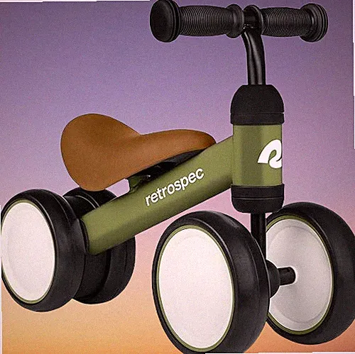 Retrospec Cricket 4-Wheel Balance Bike, Ages 12-24 Mos, First Bike, Olive Drab