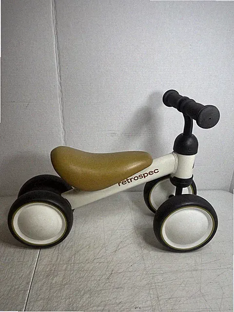 Retrospec Kids Balance Bike 4 Wheels Walker VGUC Tan & White Rolls & Steer Easy