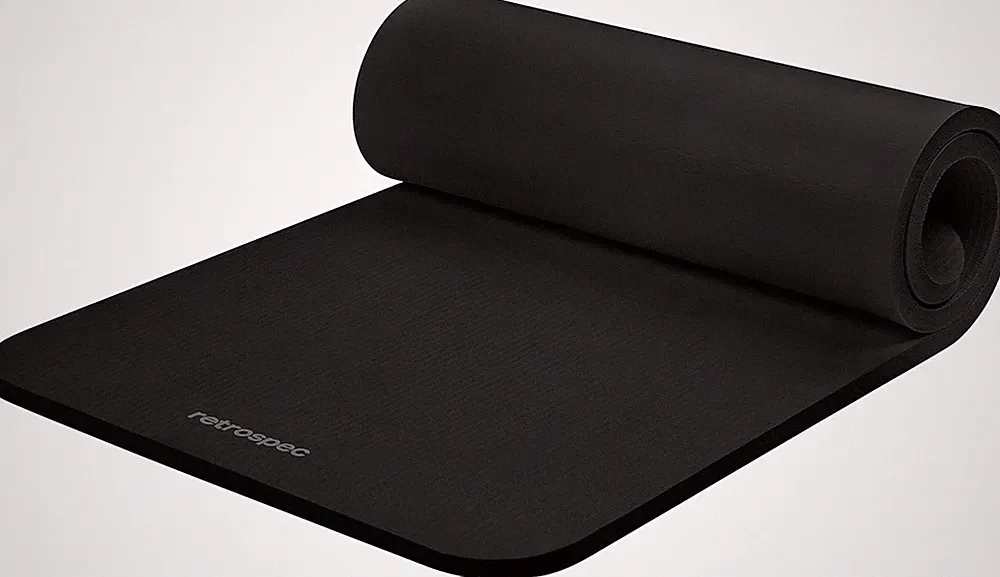 Retrospec Solana Yoga Mat, 1 inch thick, with nylon straps.